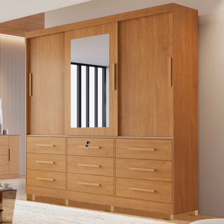 Guarda-Roupa 3 Portas(Com Pés)Athenas 1,80 m Nature