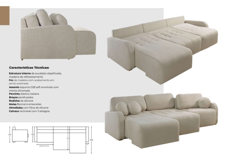 Sofá Cama Retrátil Bellagio 3,00 m Linho Bege 18