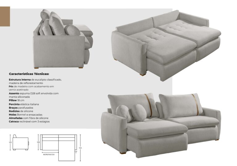 Sofá Cama Retrátil Lagoon 2,30 m Linho Bege