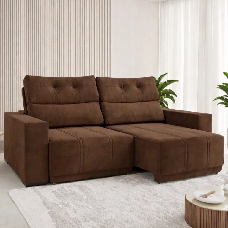 Sofá Retrátil e Reclinável Royal 2,00 m Veludo Bombom