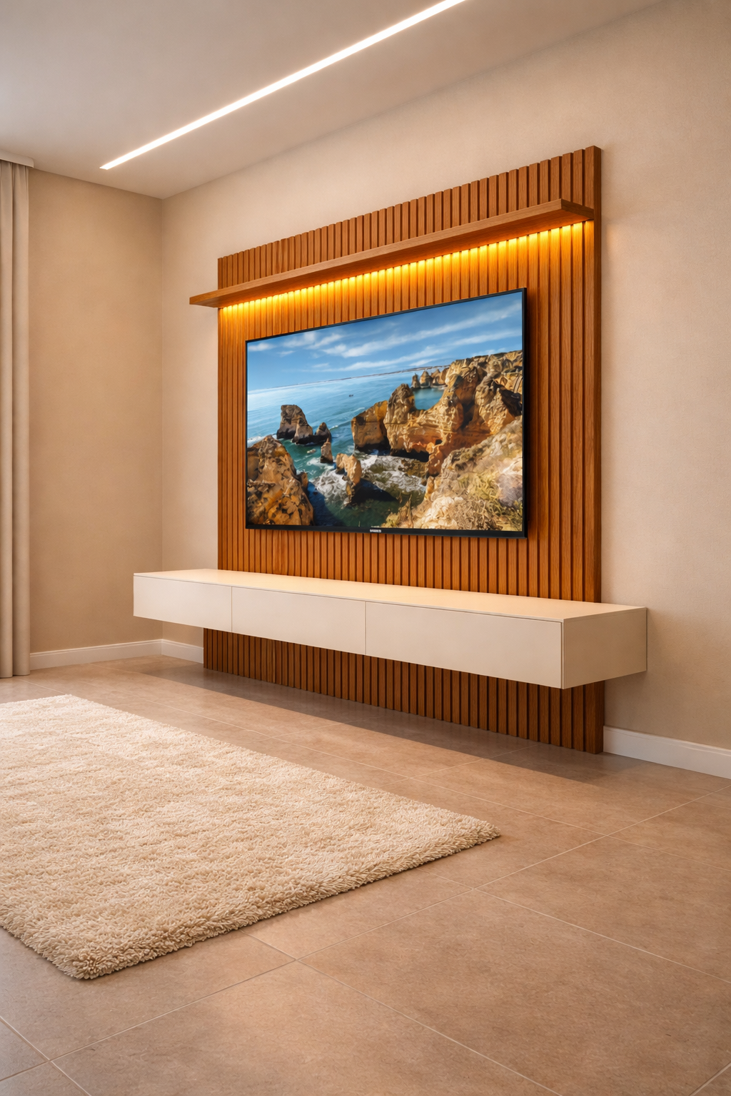 Home até 85″ Nobre Ripado 230(Com Nicho) Naturale/Off White