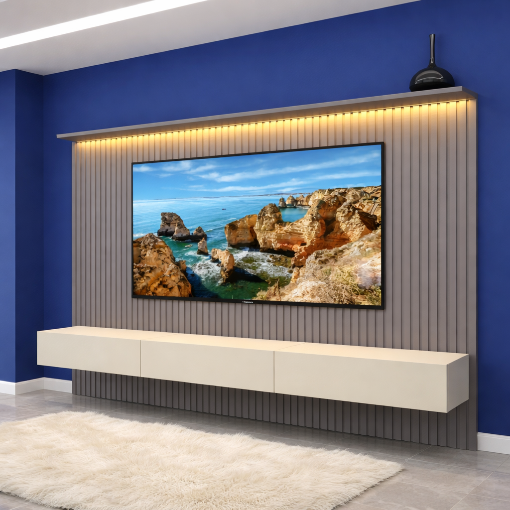 Home até 85″ Nobre Ripado 230(Com Nicho) Cinza/Off White