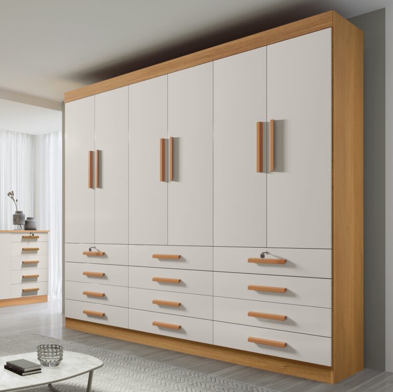 Guarda-Roupa 6 Portas Mônaco 2,40 m Cinamomo/Off White