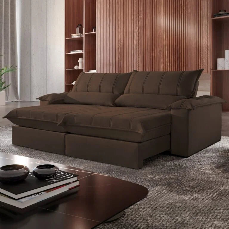 Sofá Retrátil e Reclinável Porto Bello Veludo Jolie Marrom 11