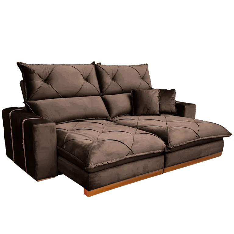 Sofá Retrátil e Reclinável Gran Bello Light 2,50 m Veludo Marrom – QUINE ESTOFADOS