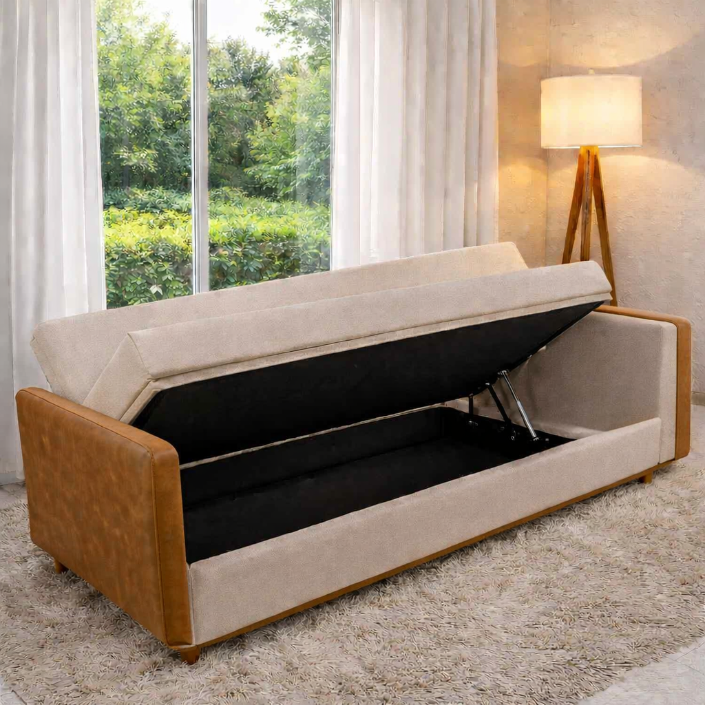 Sofá Cama Ipanema Baú Linho Bege 2274 Larg. 2.05m