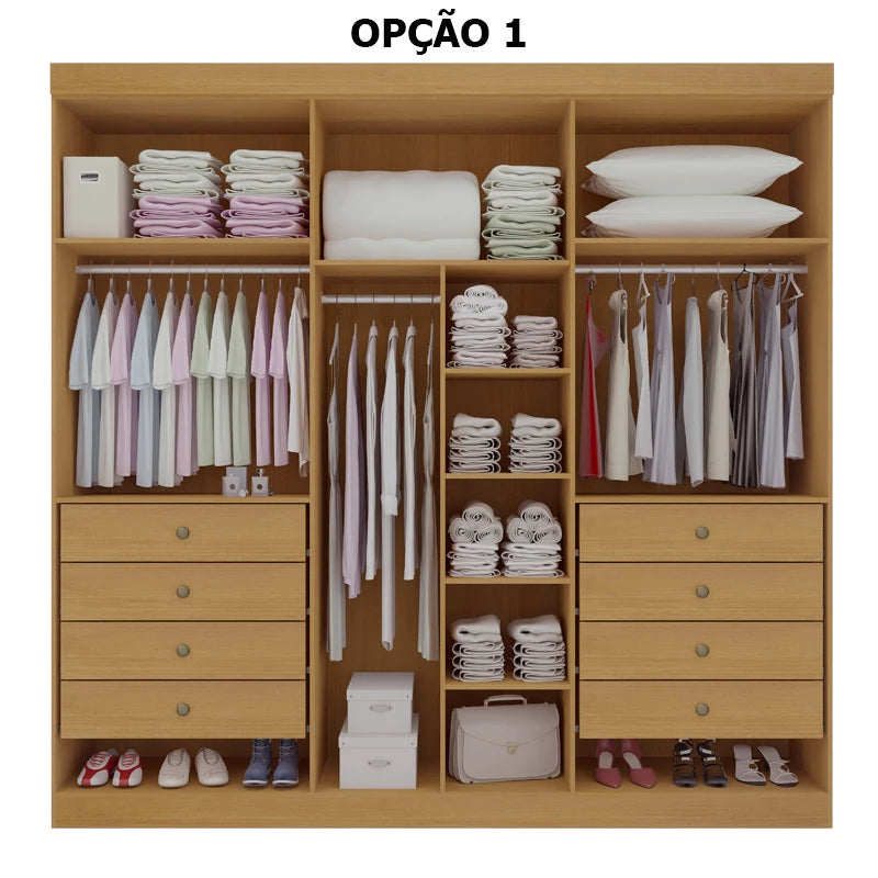 Roupeiro Milano Cinamomo 6 Portas e 8 Gavetas 100% MDF Larg. 2.20m