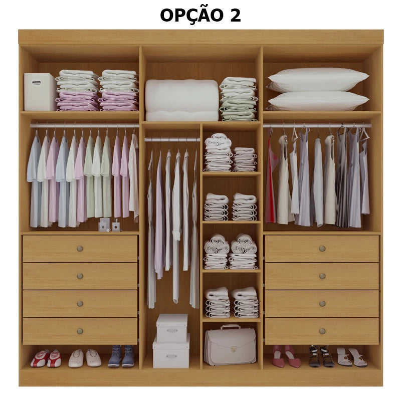 Roupeiro Milano Cinamomo 6 Portas e 8 Gavetas 100% MDF Larg. 2.20m